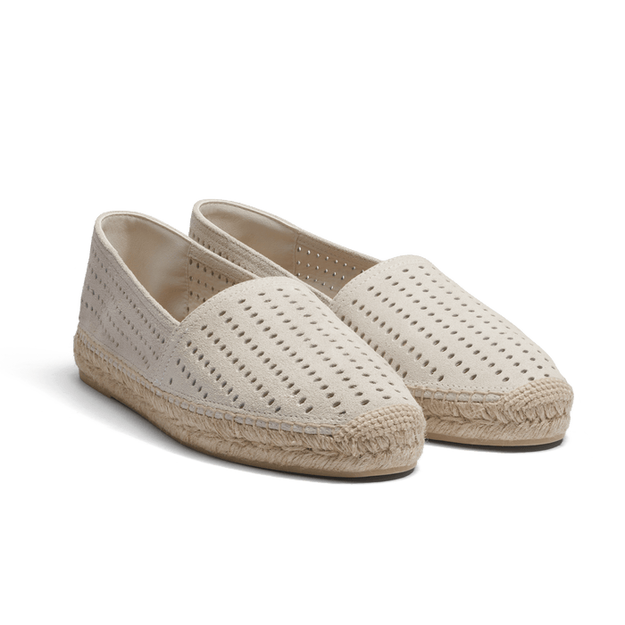 J.m. Weston Espadrille Wait And Sea Homme En Cuir Veau Velours Perforé Craie
