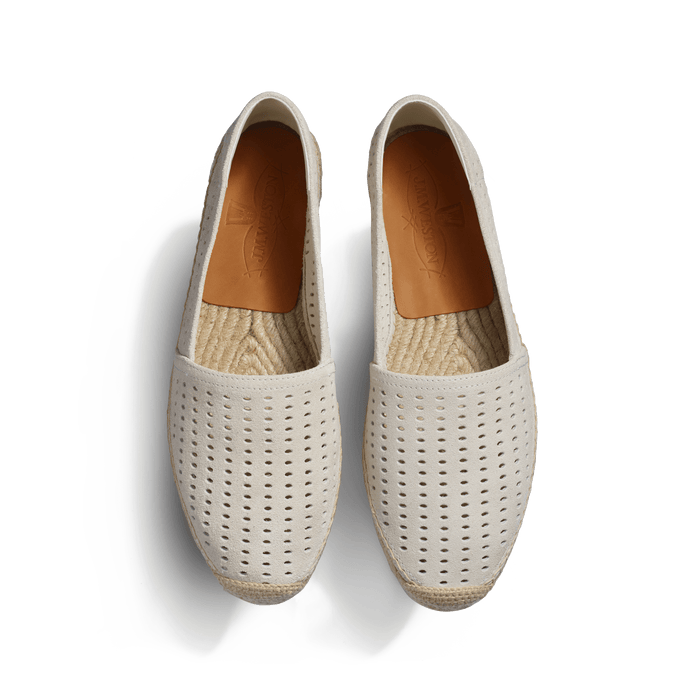 J.m. Weston Espadrille Wait And Sea Homme En Cuir Veau Velours Perforé Craie