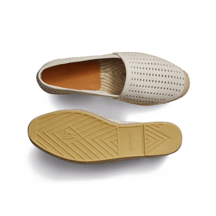 J.m. Weston Espadrille Wait And Sea Homme En Cuir Veau Velours Perforé Craie