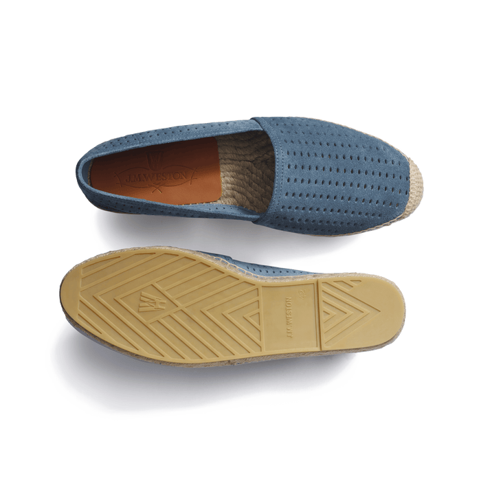J.m. Weston Espadrille Wait And Sea Homme En Cuir Veau Velours Perforé Bleu Ciel
