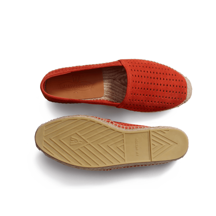 J.m. Weston Espadrille Wait And Sea Homme En Cuir Veau Velours Perforé Orange