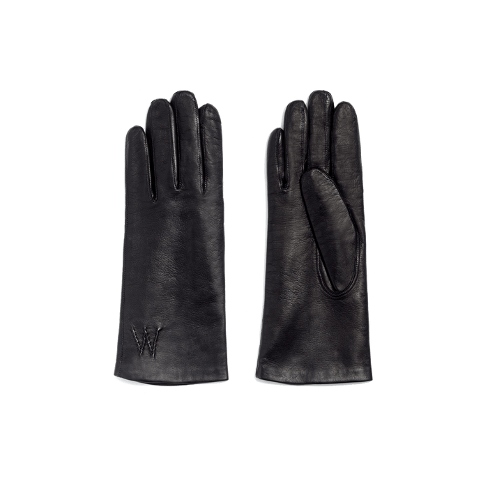 j.m. weston Gants Caractère Courts Femme en cuir agneau noir & doublure soie