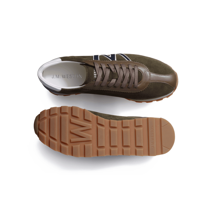 J.m. Weston Basket On My Way En Cuir Velours Kaki