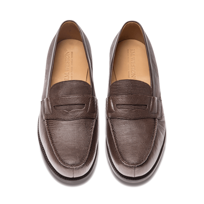 J.m. Weston Mocassin 180 Homme En Lézard Marron