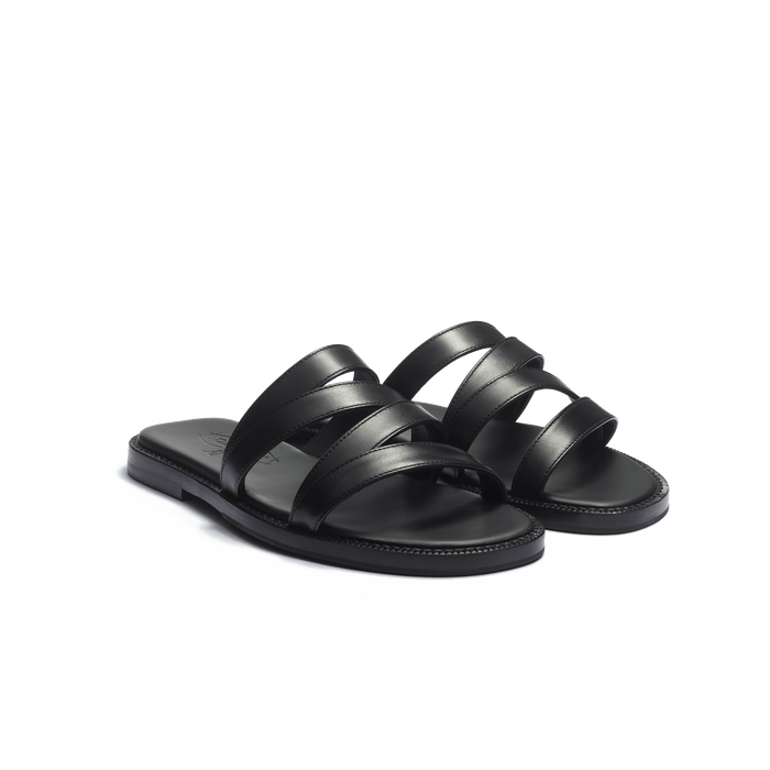 J.m. Weston Mule Double V Femme En Cuir Lisse Noir