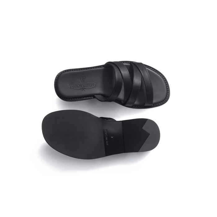 J.m. Weston Mule Double V Femme En Cuir Lisse Noir