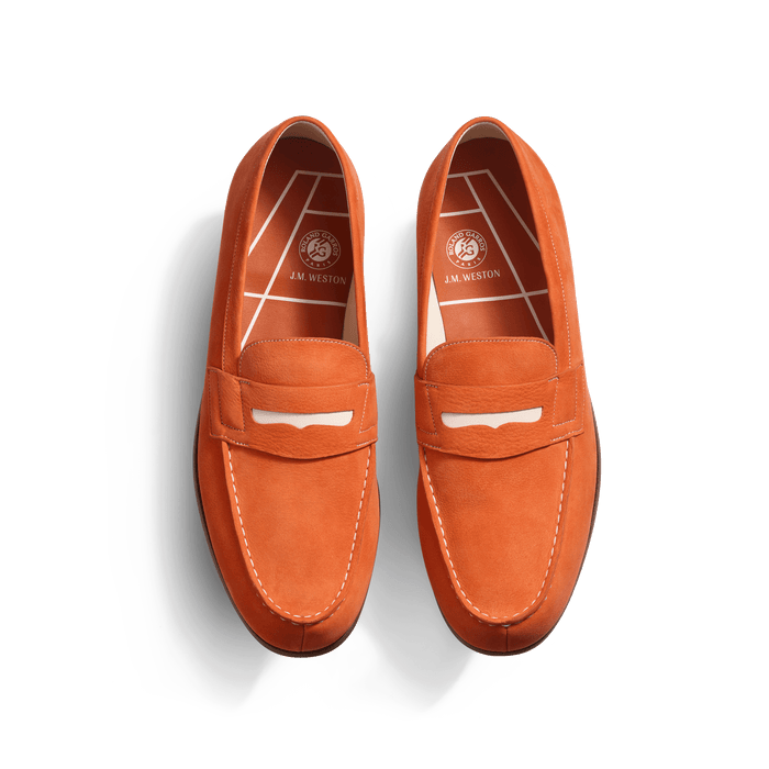 J.m. Weston Le Moc' Weston Roland-Garros Homme En Nubuck Orange Et Cuir Veau Sport Blanc