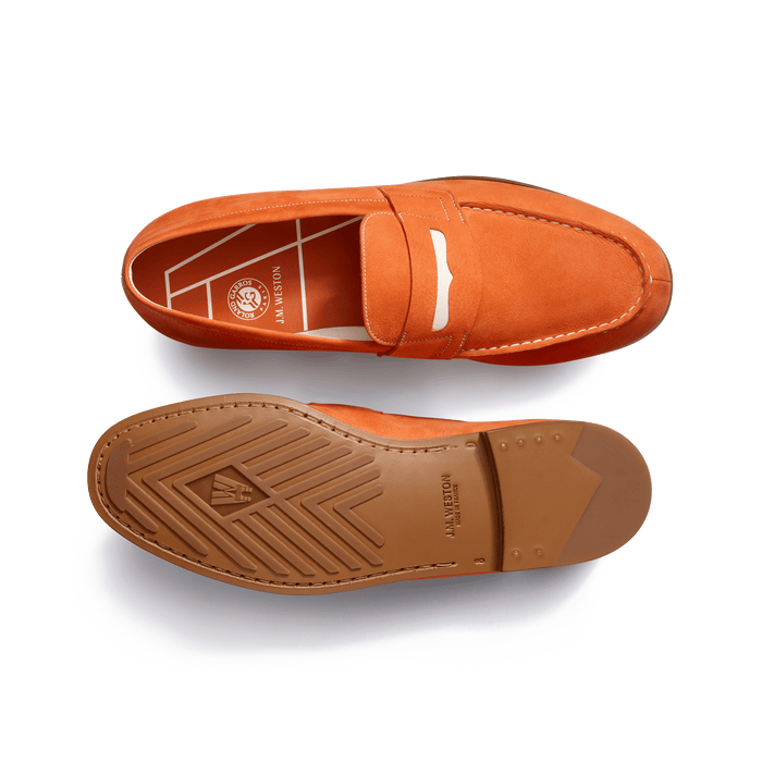 J.m. Weston Le Moc' Weston Roland-Garros Homme En Nubuck Orange Et Cuir Veau Sport Blanc