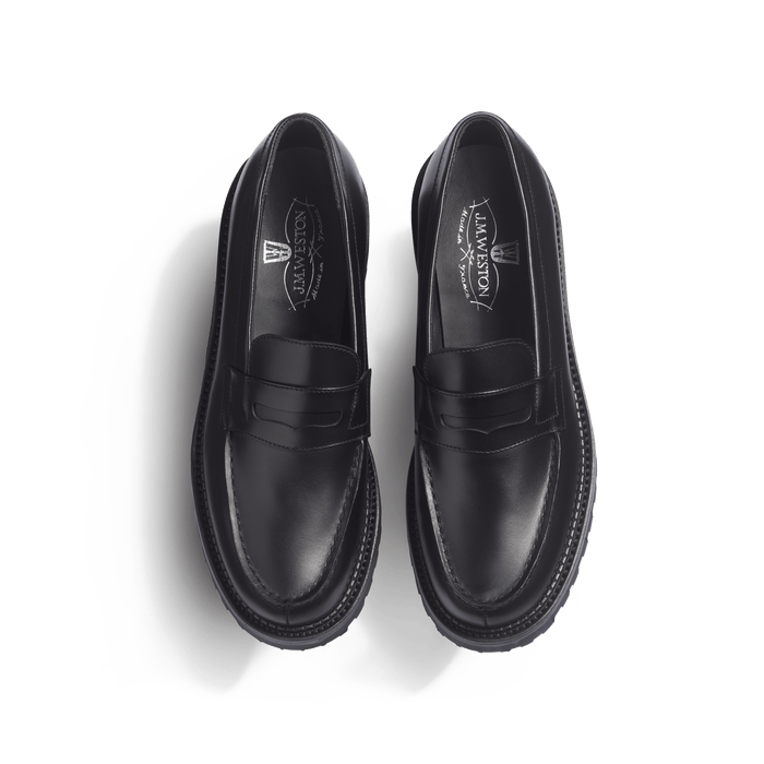 J.m. Weston Mocassin 180 Commando Femme En Cuir Veau Box Noir