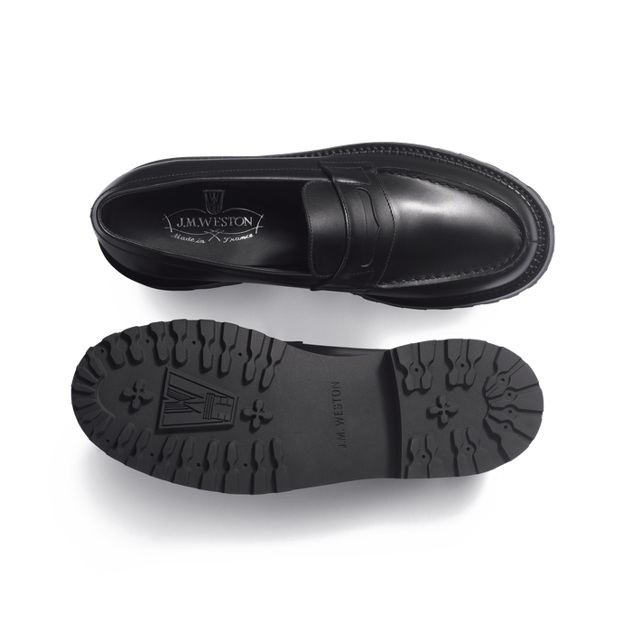 J.m. Weston Mocassin 180 Commando Femme En Cuir Veau Box Noir