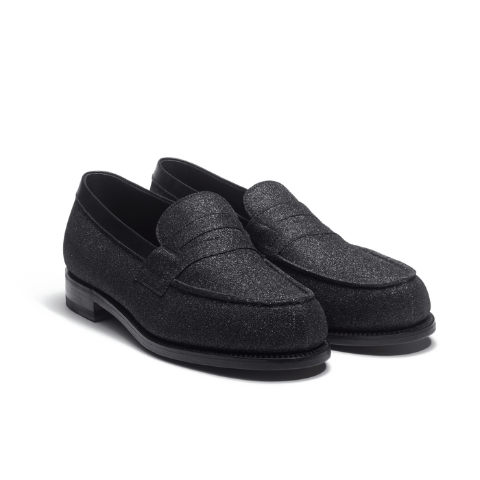 J.m. Weston Mocassin 180 Femme En Chèvre Veau Noir à Effet Pailleté