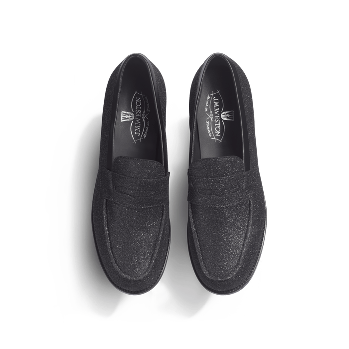 J.m. Weston Mocassin 180 Femme En Chèvre Veau Noir à Effet Pailleté