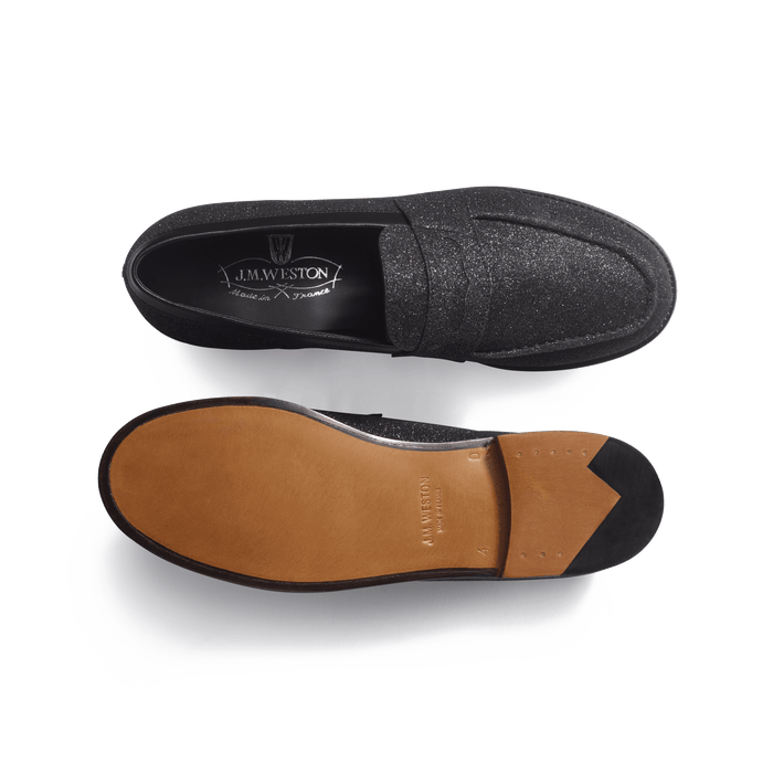 J.m. Weston Mocassin 180 Femme En Chèvre Veau Noir à Effet Pailleté