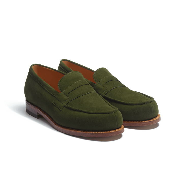 J.m. Weston Mocassin 180 Femme En Cuir Chèvre Velours Vert Foncé
