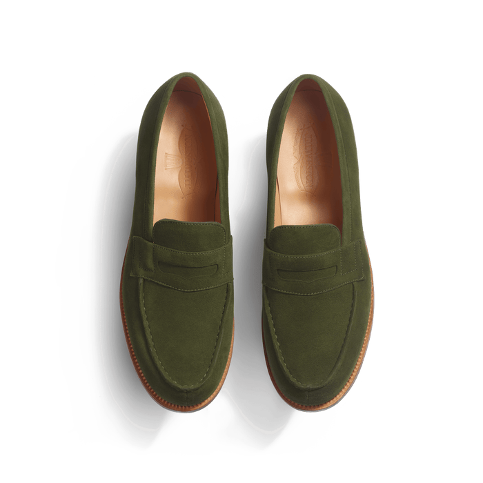 J.m. Weston Mocassin 180 Femme En Cuir Chèvre Velours Vert Foncé