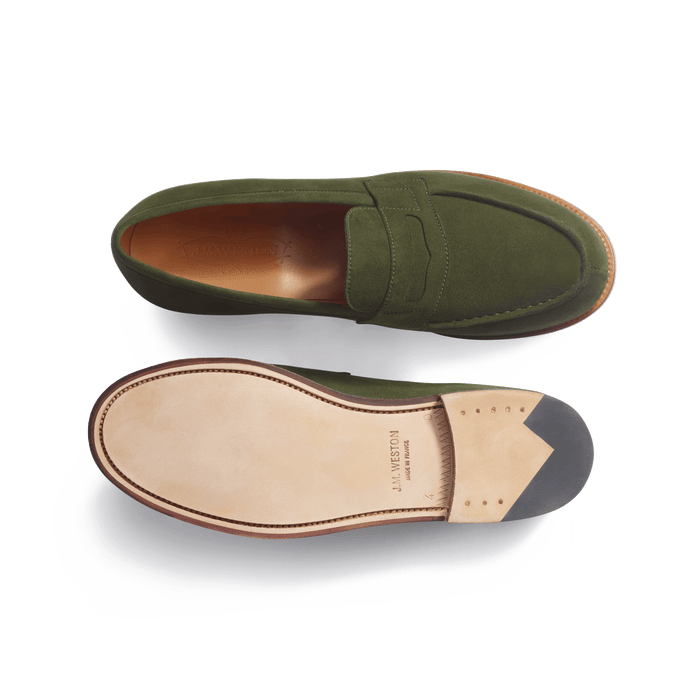 J.m. Weston Mocassin 180 Femme En Cuir Chèvre Velours Vert Foncé