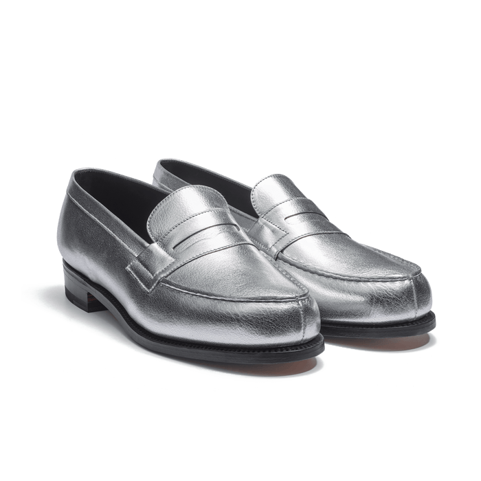 J.m. Weston Mocassin 180 Femme En Cuir Grainé Argent