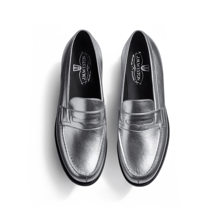 J.m. Weston Mocassin 180 Femme En Cuir Grainé Argent