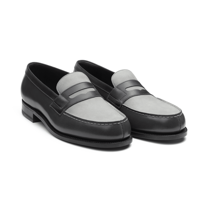 J.m. Weston Mocassin 180 Femme En Cuir Lisse Et Nubuck Gris