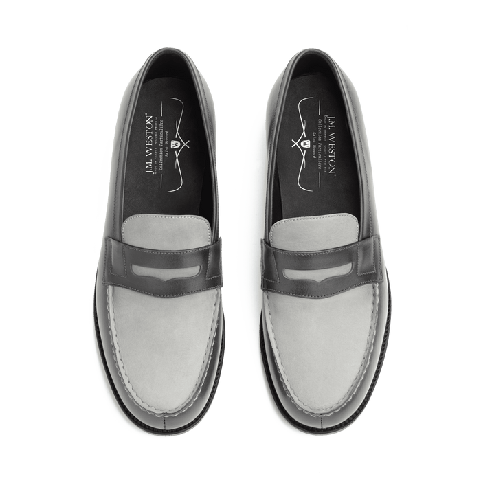 J.m. Weston Mocassin 180 Femme En Cuir Lisse Et Nubuck Gris