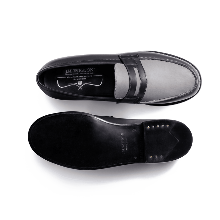 J.m. Weston Mocassin 180 Femme En Cuir Lisse Et Nubuck Gris