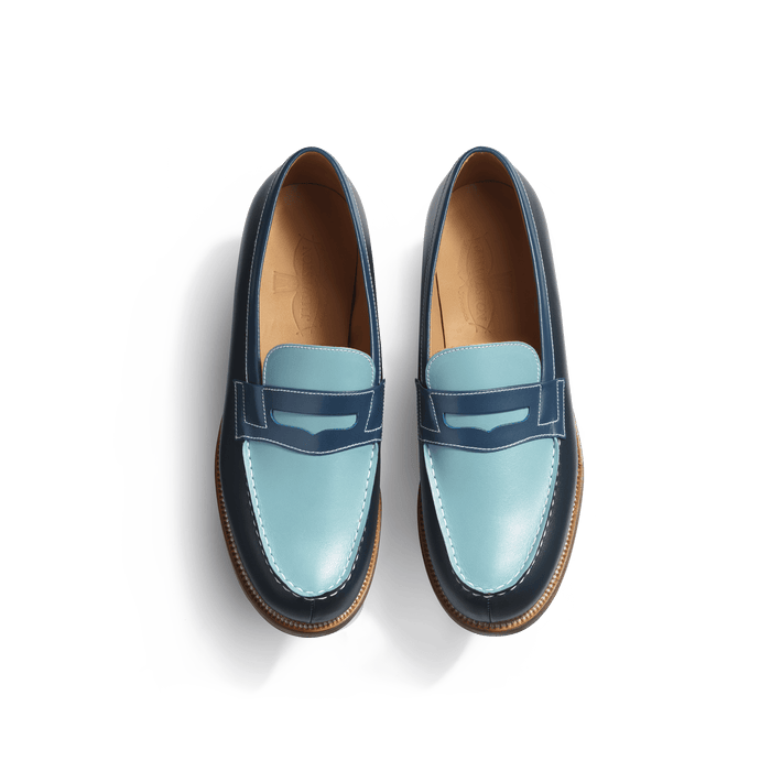 J.m. Weston Mocassin 180 Femme En Cuir Veau Box Camaïeu De Bleu