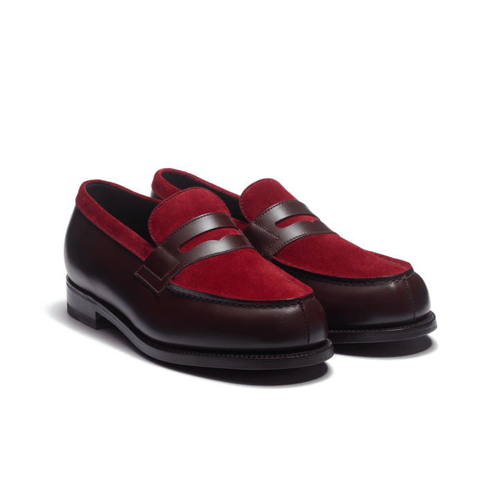 J.m. Weston Mocassin 180 Femme En Cuir Veau Box Mélèze & Cuir Veau Velours Bordeaux