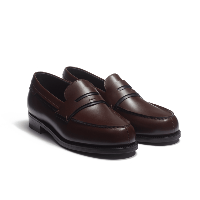 J.m. Weston Mocassin 180 Femme En Cuir Veau Box Mélèze Et Veau Box Noir