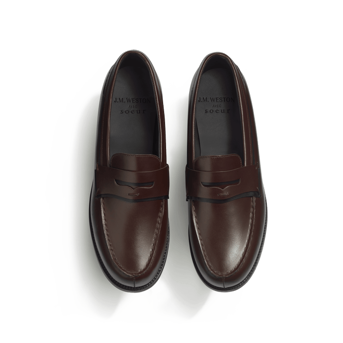 J.m. Weston Mocassin 180 Femme En Cuir Veau Box Mélèze Et Veau Box Noir