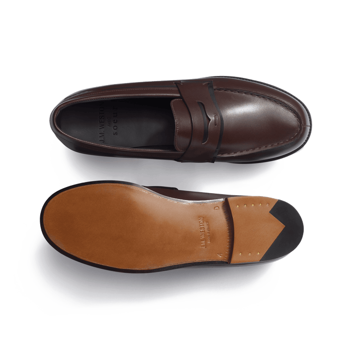 J.m. Weston Mocassin 180 Femme En Cuir Veau Box Mélèze Et Veau Box Noir