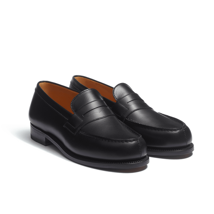 J.m. Weston Mocassin 180 Femme En Cuir Veau Box Noir & Cuir Chèvre Grainée Noire