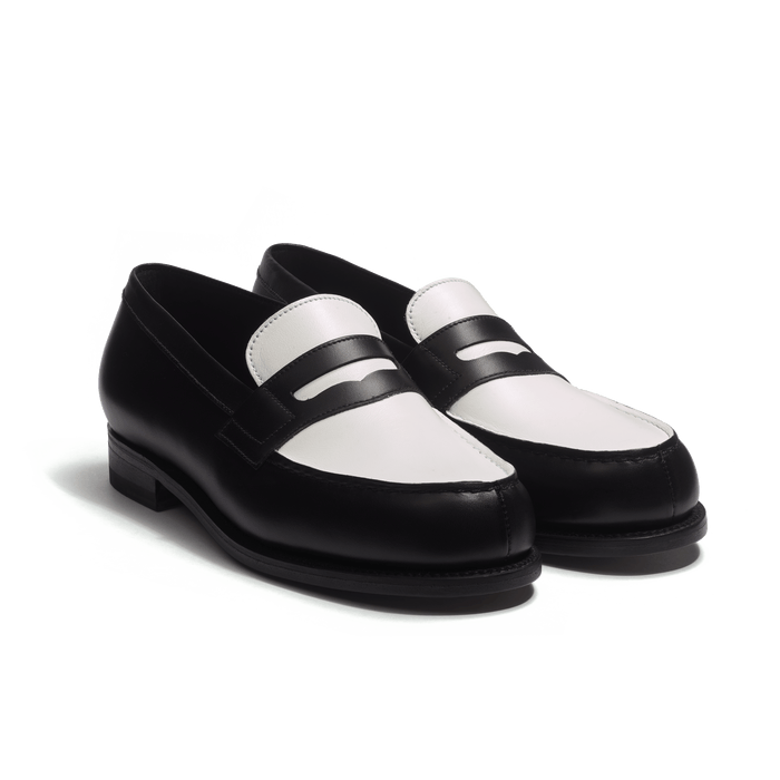 J.m. Weston Mocassin 180 Femme En Cuir Veau Box Noir Et Cuir Veau Souple Blanc