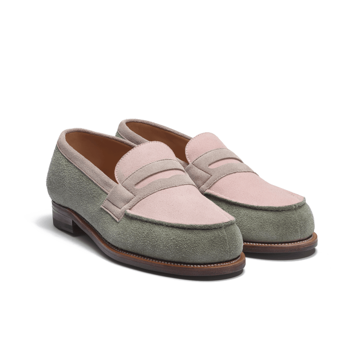 J.m. Weston Mocassin 180 Femme En Cuir Veau Velours Rose Clair Parme Et Vieil Or