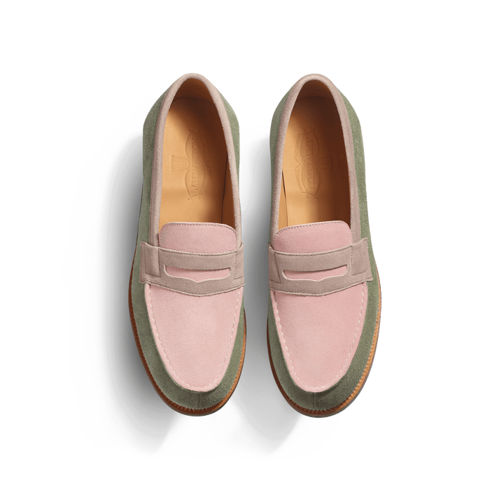 J.m. Weston Mocassin 180 Femme En Cuir Veau Velours Rose Clair Parme Et Vieil Or