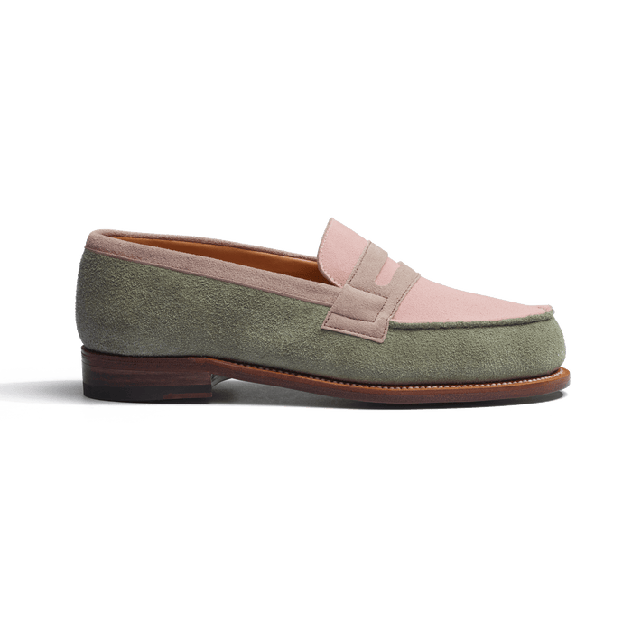 j.m. weston Mocassin 180 femme en cuir veau velours rose clair parme et vieil or