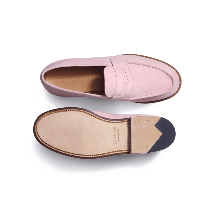 J.m. Weston Mocassin 180 Femme En Cuir Velours Rose Pâle