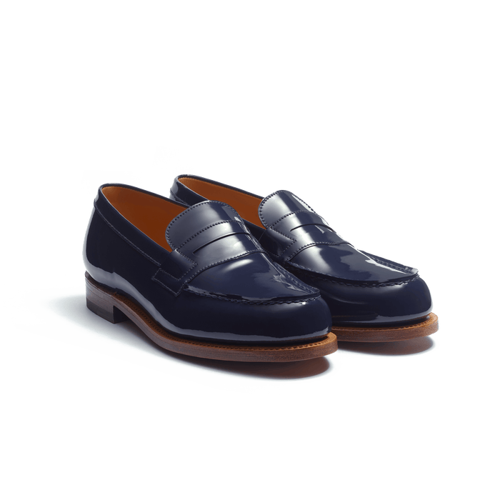 J.m. Weston Mocassin 180 Femme En Cuir Vernis Bleu Marine