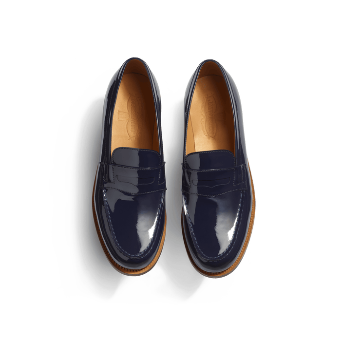 J.m. Weston Mocassin 180 Femme En Cuir Vernis Bleu Marine