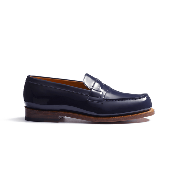 j.m. weston Mocassin 180 femme en cuir vernis bleu marine