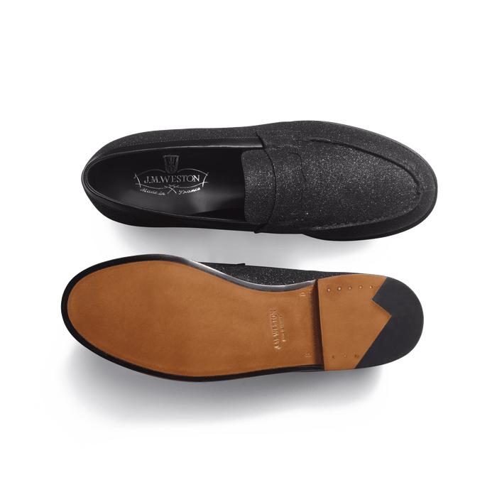J.m. Weston Mocassin 180 Homme En Cuir Chèvre Noir à Effet Pailleté