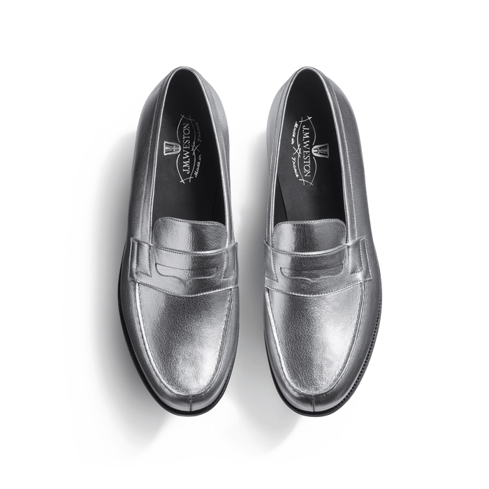J.m. Weston Mocassin 180 Homme En Cuir De Veau Grainé Argent