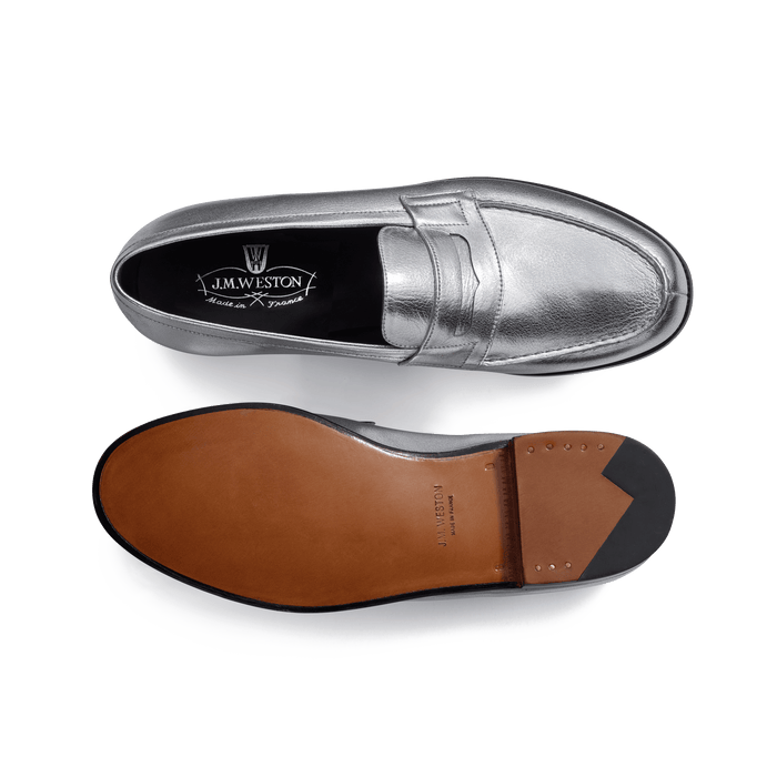 J.m. Weston Mocassin 180 Homme En Cuir De Veau Grainé Argent