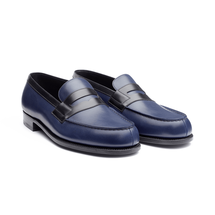 J.m. Weston Mocassin 180 Homme En Cuir Lisse Noir Et Bleu Océan