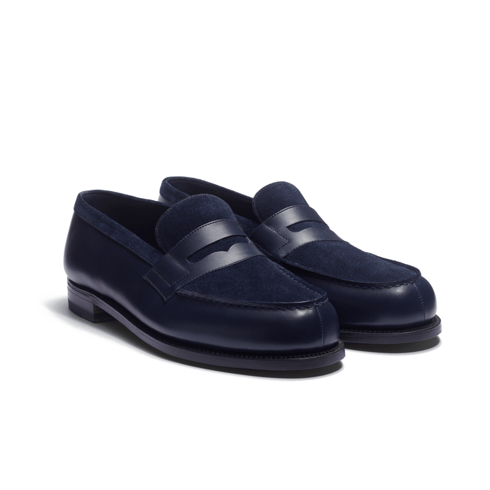 J.m. Weston Mocassin 180 Homme En Cuir Veau Box Marine & Cuir Veau Velours Marine