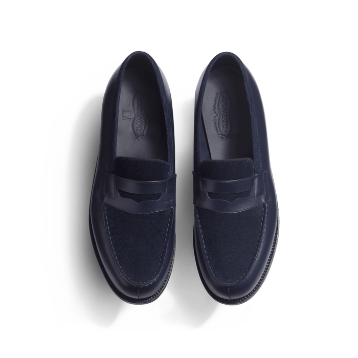 J.m. Weston Mocassin 180 Homme En Cuir Veau Box Marine & Cuir Veau Velours Marine