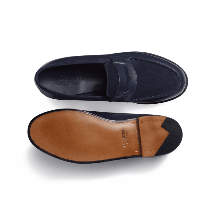 J.m. Weston Mocassin 180 Homme En Cuir Veau Box Marine & Cuir Veau Velours Marine