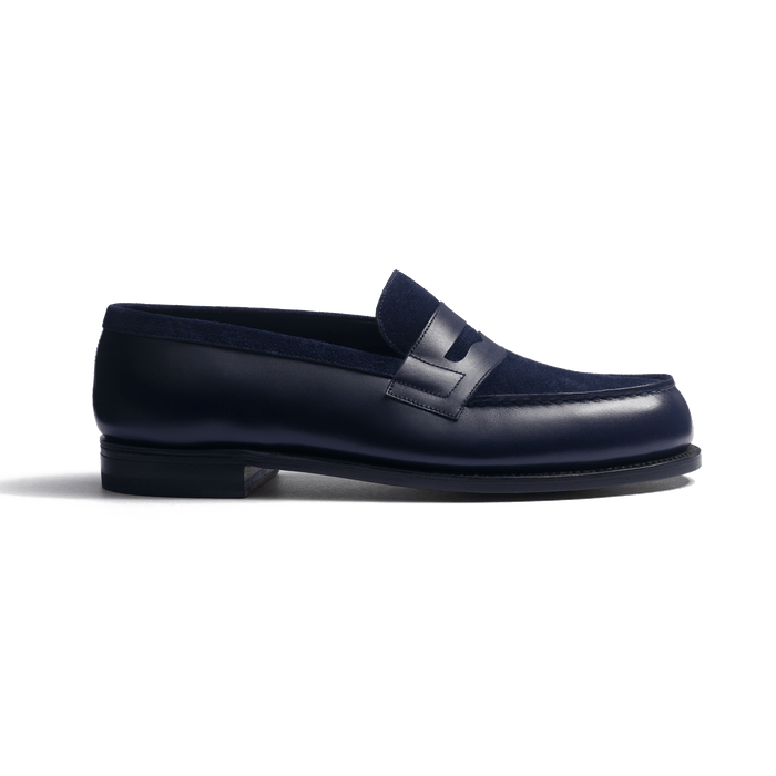 j.m. weston Mocassin 180 homme en cuir veau box marine & cuir veau velours marine