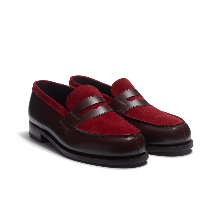 J.m. Weston Mocassin 180 Homme En Cuir Veau Box Mélèze & Cuir Veau Velours Bordeaux