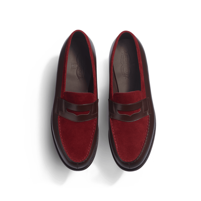 J.m. Weston Mocassin 180 Homme En Cuir Veau Box Mélèze & Cuir Veau Velours Bordeaux