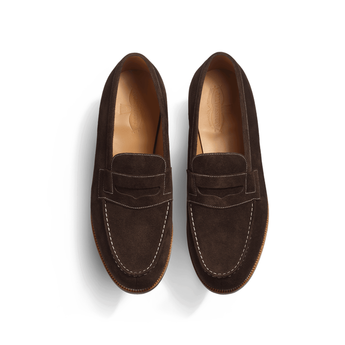 J.m. Weston Mocassin 180 Homme En Cuir Veau Velours Chocolat Piqûre Contrastée écrue